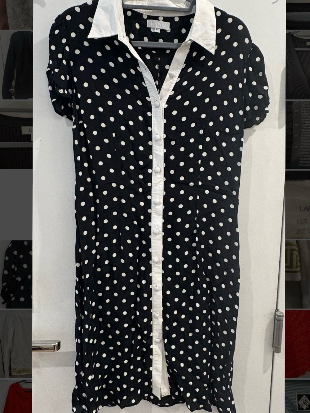 Vintage Black & White Polka Dot Button Front Dress